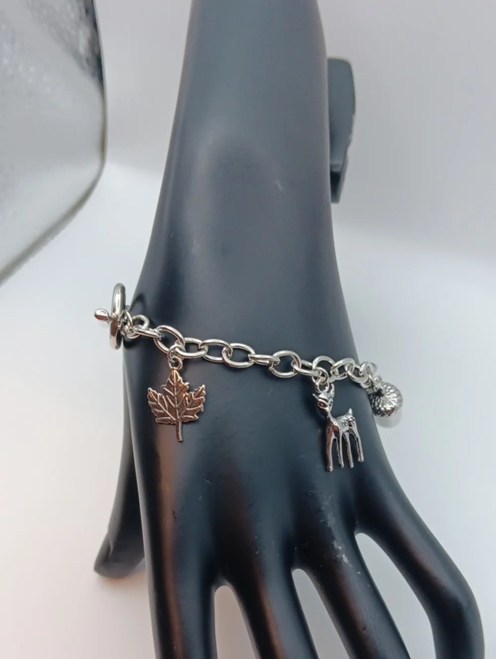 Handmade Silver-tone Squirrel & Acorn Charm Bracelet